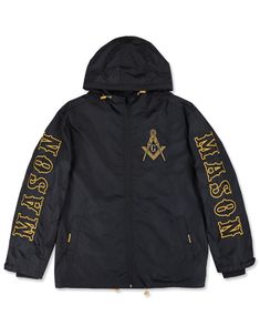 Color : Black FABRIC - 100% Polyester - Masonic LOGO Embroidered on Sleeve, Front & Back PRODUCT CARE - Hand Wash in Cold Water - Hang to Dry Mens Windbreaker, Work Jackets, Parka Jacket, Hooded Coat, Mens Big And Tall, Men's Coats And Jackets, Big Boys, Windbreaker Jacket, Logo Embroidered