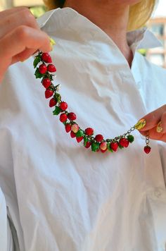 Cheap Playful Fruit Design Jewelry, Strawberry Fashion, Strawberry Bracelet, Necklaces Aesthetic, Strawberry Jewelry, Strawberry Necklace, Wild Strawberry, Fruit Jewelry, Red Jewelry