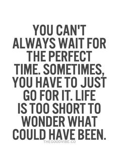 a quote that reads you can't always wait for the perfect time sometimes you have to just go short to wonder what could have been