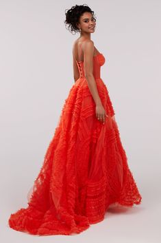 Tangerine Tulle Ornament Maxi Dress ➤➤ Milla Dresses - USA, Worldwide delivery Transparent Corset, Midi Tulle Dress, Cocktail Dress Code, Geometric Ornament, Tulle Maxi Dress, Tulle Maxi Skirt, Tangerine Color, Dress Weights, Ruffle Design