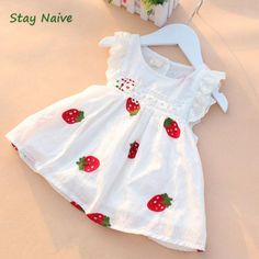 Stay Naive girl dress summer 2017 new children's clothing small flying sleeve embroidered strawberry dress baby Fruit Dress, Infant Dresses, Baby Princess Dress, Birthday Princess Dress, Baby Birthday Dress, White Short Sleeve Dress, Strawberry Baby, Dress Maroon, Fest Outfits