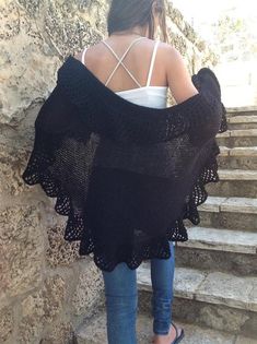 Black Shawl Wraps Shawl Knitted Shawl Black Shawl Women's Accessories Knit Shawl Crochet Shawl Wrapa Knit Wrap Pattern, Lace Shawl Pattern, Shawl Black, Hand Knit Shawl, Evening Shawls, Knitted Shawl, Black Shawl, Crochet Poncho Patterns, Knit Shawl