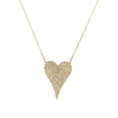 Extra Large Pave Diamond Heart Necklace  14K Yellow Gold 1.07 Length X .78 Width Diamond Heart Necklace For Party, Heart-shaped Diamond Necklace For Party, Heart-shaped Diamond Necklaces For Party, Glamorous Heart-shaped Necklace For Gift, Heart Shaped Cubic Zirconia Necklace With Pave Setting, Valentine's Day Heart-shaped Diamond Necklace, Heart Shaped Diamond Necklace For Valentine's Day, Heart-shaped Diamond Necklace For Valentine's Day, Fine Jewelry Heart Diamond Necklace With Pave Setting