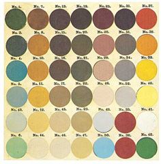 the color chart for different shades of paint in various sizes and colors, including red, yellow