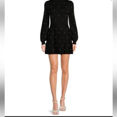 Mock Neck Long Sleeve Pearl Sweater Dress. Black With Pearls. Almost Brand New Elegant Turtleneck Mini Dress For Spring, Elegant Turtleneck Mini Dress For Evening, Elegant Turtleneck Mini Dress For Fall, Elegant Fall Turtleneck Mini Dress, Elegant Turtleneck Mini Dress For Night Out, Pearl Sweater, Rhinestone Sweater, Temple Dress, Sweater Dress Black