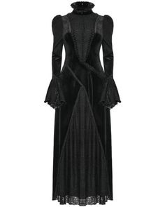 Punk Rave Womens Victorian Gothic Velvet & Lace Mourning Dress | eBay Gothic Dress Elegant, Evil Outfits, Long Gothic Dress, Gothic Palace, Black Witch Dress, Gothic Luxury, Shadow Wizard Money Gang, Gothic Coffin, Goth Dresses