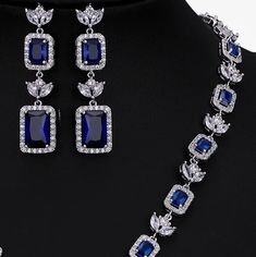 Sapphire Blue AAAAA CZ Wedding and Formal Jewelry Set Sapphire Jewelry Sets For Wedding, Sapphire Jewelry With Sparkling Stones For Wedding, Sapphire Crystal Jewelry For Wedding, Sapphire Cubic Zirconia Jewelry For Wedding, Sapphire Cubic Zirconia Wedding Jewelry, Blue Diamond Jewelry Sets For Wedding, Blue Diamond Bridal Necklace For Wedding, Blue Sparkling Stones Jewelry For Wedding, Blue Jewelry Sets With Sparkling Stones For Anniversary