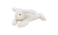 a white stuffed animal laying on its side