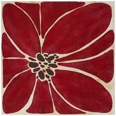 a red and white flower with black spots on it's center is featured in this painting