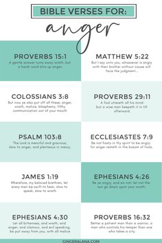 the bible verses for anger, which are also in green and blue with white lettering