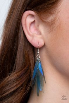 Holographic Glamour - Blue Iridescent Earrings - Paparazzi Paparazzi Jewelry Images, Iridescent Earrings, Paparazzi Accessories Jewelry, Paparazzi Consultant, Fringe Earring, Elongated Oval, Earrings Trendy, Paparazzi Accessories, Chic Jewelry