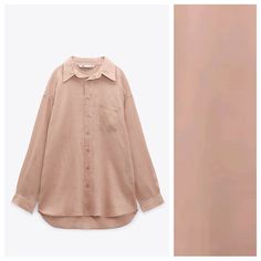 Nwt. Zara Beige Oversized Ramie Shirt With Pocket, Lapel Collar, Long Sleeves With Cuffs, Asymmetric Hem, Front Button Closure. Size L. Ref. 2731/080. Pit To Pit 23,5" Flat, Shoulders 22", Sleeves 22", Length 31,5-35". 1007 Oversized Trendy Pink Shirt, Oversized Pink Trendy Shirt, Trendy Oversized Pink Shirt, Oversized Pink Collared Blouse, Oversized Long Sleeve Pink Blouse, Oversized Pink Summer Shirt, Oversized Feminine Pink Top, Oversized Pink Shirt For Day Out, Pink Loose Feminine Top