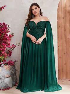 Yisikado Plus Off Shoulder Contrast Sequin Chiffon Formal Dress-FSSN061-1 Black Evening Dresses Plus Size, Plus Size Black Wedding Dress, Plus Size Prom Dresses Long, Katie Scarlett, Sapphic Wedding, Starfall Ball, Jesus Wedding, High Fae, Chiffon Formal Dress