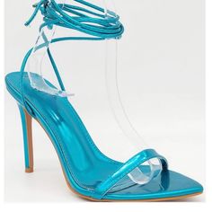 Metallic Blue Sandal Heels Leather Padded Sole & Approx. 4” Heel Height New With Box Size 6.5 - 10 Women’s Blue Sandals With 4-inch Heel For Party, Blue Party Sandals With 4-inch Heel, Blue Sandals With Wrapped Heel For Night Out, Blue Pointed Toe Sandals For Night Out, Blue Strappy Sandals For Formal Occasions, Light Blue Open Toe Heels For Party, Blue Pointed Toe Sandals For Party, Blue Strappy Sandals For Evening, Blue Strappy Evening Sandals