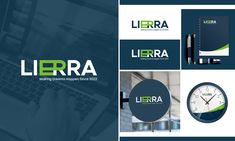 the logo for liera is displayed on top of several different images and logos, including a laptop