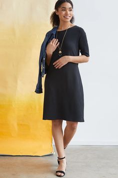 Womens Organic Boat Neck Dress - Fair Indigo Casual Workwear Dress With Straight Neckline, Chic Crew Neck Dress For Daywear, Chic Dresses With Relaxed Fit And Crew Neck, Chic Crew Neck Dress With Relaxed Fit, Chic Relaxed Fit Dress With Crew Neck, Elegant Fitted Midi Dress For Everyday, Fitted Dresses For Everyday Fall Wear, Everyday Fitted Dresses For Fall, Fitted Everyday Dress For Fall