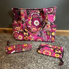 Retired Carnaby Vera Bradley Zip Closure Purse, Wallet, And Travel Accessory Set. Gently Used, But In Absolute Pristine Condition! As If It’s Brand New :) Purple Wallets With Removable Pouch For Everyday Use, Purple Travel Pouch Wallet, Purple Travel Wallet Pouch, Purple Pouch Wallet For Travel, Vera Bradley Purses, Vera Bradley Bags, Purse Wallet, Vera Bradley, Pink Purple