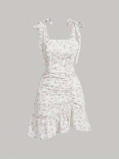 White Boho Collar Sleeveless Woven Fabric Floral,Ditsy Floral Cami Embellished Non-Stretch  Women Clothing Fitted Summer Sleeveless Dress With Ruched Detail, Cotton Mini Dress With Tie Straps, Cotton Sleeveless Mini Dress With Tie Straps, Sleeveless Cotton Mini Dress With Tie Straps, Fitted Sleeveless Sundress For Brunch, Fitted Feminine Sleeveless Beach Dress, Feminine Sleeveless Cotton Mini Dress, Feminine Fitted Sleeveless Dress For Brunch, White Fitted Sleeveless Dress With Tie Straps