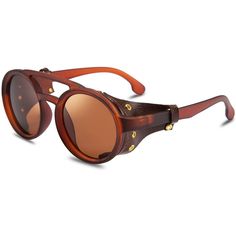 Retro Round Steampunk Sunglasses Women Men Vintage Eyewear Light Plastic Frame With Leatherwear Size - Lens Width: 48mm (1.88inches) Lens Height: 54mm (2.12inches); Nose Bridge: 18mm (0.71inches) Frame Length: 140mm (5.5 Inches) Temple Length: 139mm (5.47inches Uv400 High Vision Lens Brown Chrome Hearts Sunglasses, Police Sunglasses, Original Wayfarer Classic, Timeless Sunglasses, Ray Ban Sunglasses Wayfarer, Gold Aviator Sunglasses, Steampunk Sunglasses, Wood Sunglasses, Cheap Sunglasses