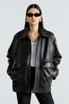 Drey - Nour Hammour Nour Hammour, Parisian Winter, Oversized Leather Jacket, Summer Layers, Cape Scarf, Shearling Coat, Leather Jacket Black, Leather Care, Leather Coat