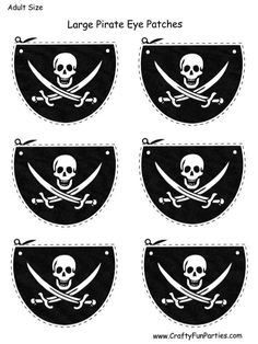 pirate eye patches with skull and crossbones on them, set of four pieces