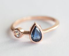 Rose Gold Sapphire Ring Sapphire Engagement Ring Pear by MinimalVS Pear Sapphire Ring, Gemstone Shapes, 100 Rings, Blue Sapphire Diamond Ring, Blue Engagement Ring, Vine Wedding, Gold Sapphire Ring, Color Collage, Ring Sapphire