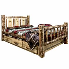 Glacier Country Collection Queen Storage Bed w/ Laser Engraved - Bedroom Depot USA Log Bed, Murphy Bed Desk, King Storage Bed, Sales Desk, Cabinet Bed, Mirrored Nightstand, Bed Desk, Full Bed, 6 Drawer Dresser