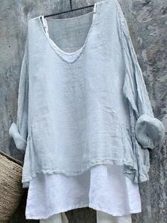 Light Grey Plus Size Women Summer Top Linen Plus Size, Pull Mohair, Cotton Casual Pants, White Short Sleeve Blouse, Half Sleeve Blouse, Half Sleeve Tops, Mini Robes, Summer Linen, Maxi Robes