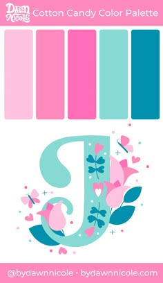 the letter j with hearts and butterflies is shown in pink, blue, and green