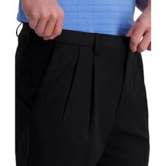 Stay true to your classic style while staying cool and comfortable with the Cool Right Performance Flex Classic Fit Pleat Front Pant. Featuring Haggar's moisture-wicking CoolRight technology and four-way stretch fabric, these pleated pants deliver all-day breathability and flexibility. With a waist-sitting fit, relaxed fit through the hips and thighs, and wrinkle-free fabric, they maintain a polished look whether you’re at the office or on the go. Classic Formal Dress Pants With Elastic Waistband, Classic Black Bottoms With Pleated Waist, Classic Bottoms With Elastic Waistband And 4-way Stretch, Formal Stretch Dress Pants With Elastic Waistband, Classic Stretch Dress Pants With Elastic Waistband, Classic Stretch Pleated Bottoms, Classic Pleated Stretch Bottoms, Clothing Pants, Pleated Pants