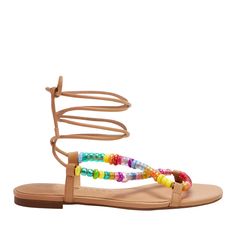 The Halie Bead Sandal | Katy Perry Collections Adjustable Strappy Barefoot Sandals For Vacation, Ankle Strap Lace-up Sandals For Beach Vacation, Spring Vacation Beaded Sandals, Summer Beach Barefoot Sandals With Ankle Tie, Adjustable Lace-up Beach Sandals, Bohemian Lace-up Strappy Sandals, Bohemian Strappy Sandals For The Beach, Bohemian Adjustable Strappy Lace-up Sandals, Strappy Barefoot Sandals For Summer Vacation