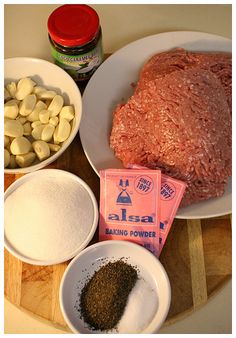 meat, spices and flour on a plate