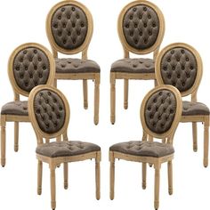 six antique style dining chairs with upholstered back and buttoned seat cushions, set of 6