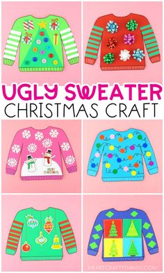 ugly sweater christmas craft for kids with the words ugly sweater on top and below it