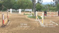 the horse is jumping over an obstacle course and it's measurements are shown in this image