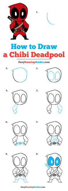 how to draw a chibi deadpool step by step instructions for children and adults