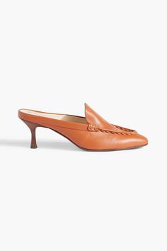 Tan Mules, Tods Shoes, Mid Heels Pumps, Orange Leather, Leather Slides, Leather Mules, Mid Heel, Ski Wear, Mule Clogs