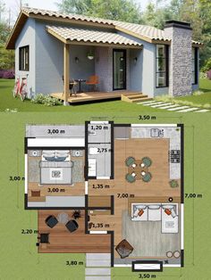 the floor plan for a small house with an attached porch and living room, as well as