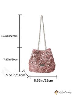 BirdinBag - Chic Sequin & Metal Chain Bucket Bag Party Crossbody Shoulder Bag With Chain, Pink Party Bucket Bag, Trendy Party Bags With Chain Detail, Pink Large Capacity Shoulder Bag For Party, Large Capacity Pink Shoulder Bag For Party, Pink Shoulder Bag With Large Capacity For Party, Party Crossbody Bucket Bag With Large Capacity, Large Capacity Crossbody Bucket Bag For Party, Party Bucket Shoulder Bag With Large Capacity