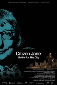 the poster for citizen jane battle for the city, featuring a man with glasses and a tie