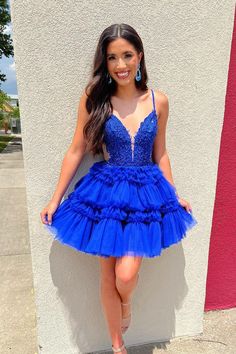 Blue Satin Prom Dress, Blue Lace Prom Dress, Sheer Corset, Tulle Homecoming Dress, Blue Homecoming Dresses, Custom Dress, Tiered Ruffle Skirt, Short Party Dress, Lace Prom Dress