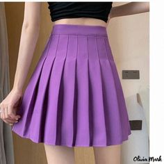 Olivia Mark - Elegant High-Waisted Academia Pleated Skirt in Solid Colors Purple Academia, Academia Skirt, Purple Pleated Skirt, Magenta Skirt, Purple Skirt, Costume Inspo, Brown Outfit, Pink Skirt, Types Of Skirts