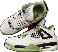 Casual Green Air Jordan 4, Casual Green Air Jordan 4 For Streetwear, Green Casual Air Jordan 4 For Streetwear, Green Air Jordan 4 Casual For Streetwear, Casual Green Low-top Air Jordan 4, Casual Green Air Jordan 4 With Branded Insole, Casual Green Air Jordan 4 With Cushioned Footbed, Green Low-top Air Jordan 4, Casual Air Jordan 4 With Contrast Sole