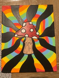 a colorful painting with a mushroom on it