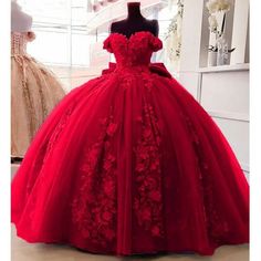 2024 Off Shoulder Ball Gown Quinceanera Dresses 3D Floral Applique Swe – MyChicDress Red Dresses For Quinceanera, Red 15 Dress, Red Dress Sweet 16, Xv Dresses Red, Quince Red Dresses, Red Xv Dresses, Red 15 Dresses Quinceanera, Dark Red Quinceanera Dresses, Red Sweet 16 Dresses