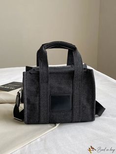 BirdinBag - Spacious Denim Tote Bag Ideal for Stylish Commuters Trendy Gray Canvas Bag, Casual Denim Bag With Top Carry Handle, Black Denim Travel Shoulder Bag, Black Denim Travel Bag, Casual Black Denim Shoulder Bag, Black Denim Bags For Daily Use, Black Denim Tote Shoulder Bag, Black Denim Bags For Everyday Use, Everyday Black Denim Bag