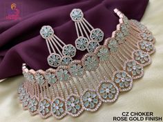 Looking for something in Mint green and graceful that could outshine all your peers at an office party? Check this CZ choker set in Rose gold Plating. Mint Green Jewelry Set, Elegant Wedding Sets With Choker, Elegant Green Choker For Reception, Extravagant Jewelry, Mint Green Jewelry, Diamond Jewelry Set, Gold Bangle Set, Mint Wedding, Bollywood Wedding