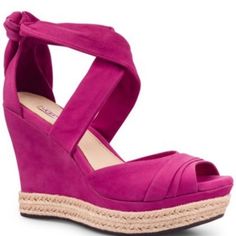 Ugg Lucy Sandals Espadrilles New Hot Pink Wedge Strappy Women’s Size 5.5 5 1/2 These Are New Sale Sticker Still On Bottom But Got A Lil Dirty In Storage Just Noting To Be Safe These Are Gorgeous The Best Barbie Sandals So Comfortable Please See All Pictures Hot Pink Wedges, Pink Wedges, Shoes Ugg, Wedge Espadrilles, Wedge Ankle Boots, Leather Espadrilles, Leather Sandals Women, Wedge Heel Sandals, Leather Wedge Sandals