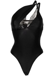 Coperni lace-detailing Asymmetric Bodysuit - Farfetch Designer Bodysuit, Bodysuit Ideas, Asymmetric Bodysuit, Black Lace Bodysuit, Bodysuit Black, Yoko London, City Dress, Just A Reminder, Summer Beach Wear