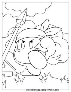 an angry bird with a spear in his hand coloring page for kids, printable